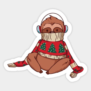 Merry Slothmas // Funny Cartoon Sloth in Christmas Sweater Sticker